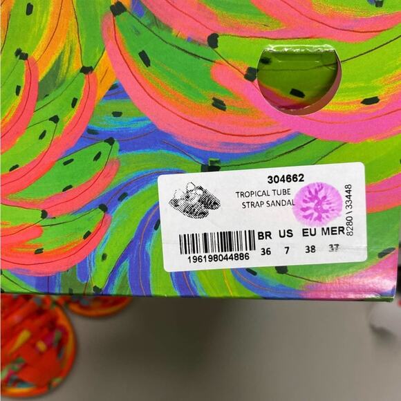 Farm Rio Sandal Flat Tropical Tube Strap Buckle Beaded Orange Size 7 NIB - Picture 8 of 9